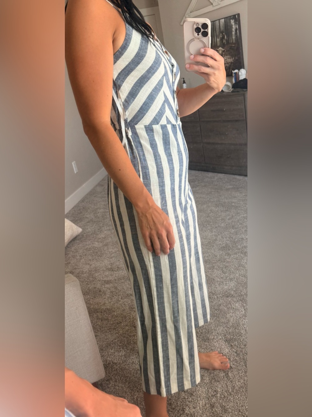 Kensie Blue and White Striped Sleeveless Jumpsuit